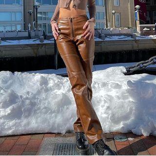 High-waist Faux Waist Slim Pants