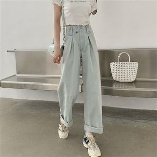 High-waist Washed Roll-up Jeans