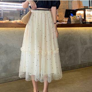 Sheer Panel Midi Skirt Off-white - One Size