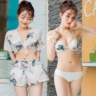 Set: Floral Bikini + Top + Shorts