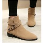 Faux Suede Block Heel Belted Ankle Boots