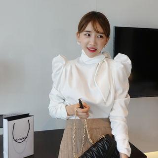 Tie-neck Puff-sleeve Top Ivory - One Size