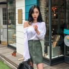 Zip-front Dual-pocket Faux-leather Mini Skirt