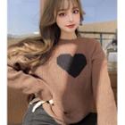 Round Neck Heart Print Loose-fit Sweater