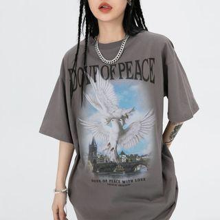 Elbow-sleeve Graphic Vintage T-shirt