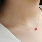 925 Sterling Silver Heart Necklace Red Heart - Gold - One Size