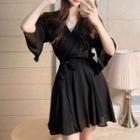 Bell-sleeve V-neck Romper