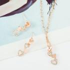 Set: Rhinestone Heart Dangle Earring + Pendant Necklace
