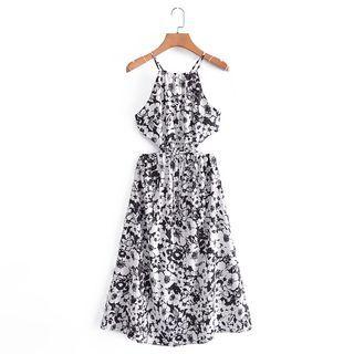 Spaghetti-strap Cut-out Floral A-line Dress