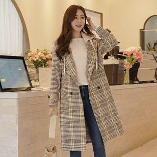 Hooded Raglan Long Plaid Blazer