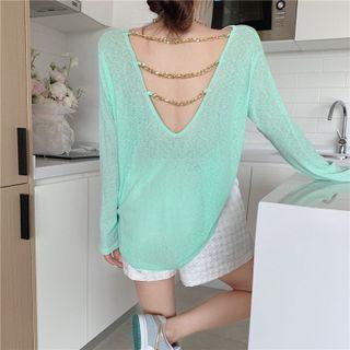 Long-sleeve Chain Strap Open-back T-shirt / Shorts