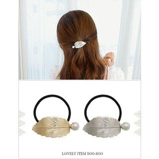 Faux-pearl Trim Metallic Leaf Hair Tie (2 Designs)