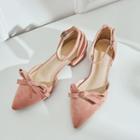 Pointed Bow Accent Ankle Strap Low Heel Sandals