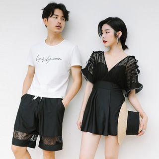 Couple Matching Set: Short-sleeve Swim Dress + Swim Shorts