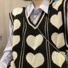 Heart Print Sweater Vest Black - One Size