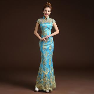 Embroiderd Cap-sleeve Mermaid Cheongsam