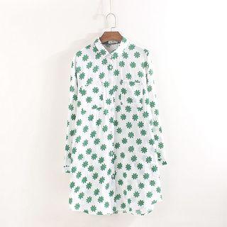 Floral Print Long Shirt White - One Size
