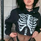 Skeleton Print Long-sleeve Crop Sweater