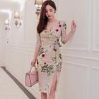 Floral V-neck 3/4-sleeve Dress