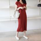 V-neck Cap-sleeve Midi Dress