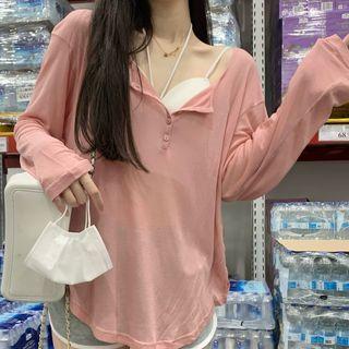 Long-sleeve Henley Top / Strappy Top