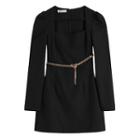 Long-sleeve Chain Belt Mini A-line Dress