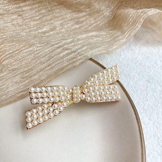 Faux Pearl Bow Hair Clip Faux Pearl - Silver White - One Size