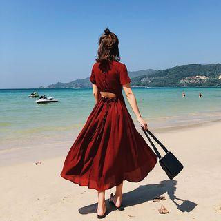 Cut Out Back Short Sleeve Midi Dress