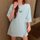 Elbow-sleeve Butterfly Printed T-shirt