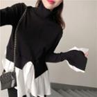 Mock Two-piece Long-sleeve Knit Top Black - One Size