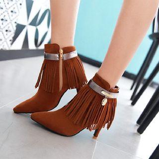 Fringed Pointed High Heel Short Boots