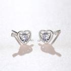 Rhinestone Heart Stud Earring Heart - One Size