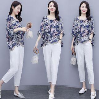 Set: Elbow-sleeve Printed Top + Pants