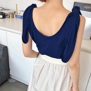Tie-shoulder Round-hem Top