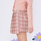 Buckled Pleated Plaid Mini Wrap Skirt