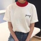 Embroidered Letter Colour Block Short-sleeve T-shirt