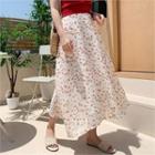 Band-waist Floral Print Skirt Ivory - One Size