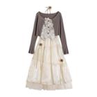 Plain Cardigan / Spaghetti Strap Mock Two-piece Midi A-line Dress