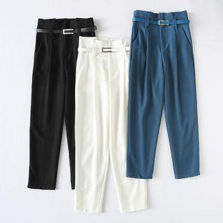 High-waist Belted Dress Pants