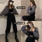 Open-front Cropped Cardigan / High-waist Wide-leg Pants