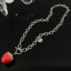 Pendant Chain Necklace 01 - 1pc - Silver & Red - One Size