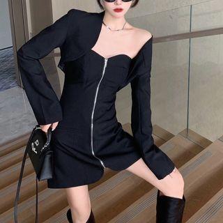Strapless Zip-up Mini A-line Dress / Blazer