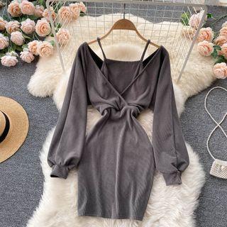 Mock Two-piece Off-shoulder Ruched Dress