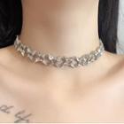 Rhinestone Choker Necklace - Silver - One Size
