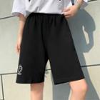 Lettering High-waist Straight-cut Shorts