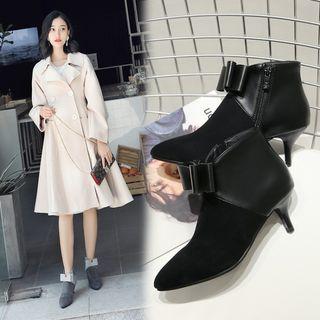Kitten-heel Bow-accent Panel Ankle Boots