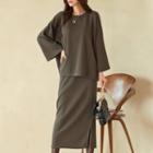 Set: Ribbed Wide-sleeve T-shirt + Long Skirt