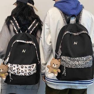 Leopard Print Panel Nylon Backpack
