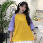 Color Panel Raglan 3/4 Sleeve T-shirt