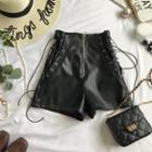 Faux Leather Lace-up Shorts